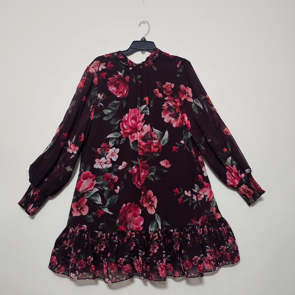 Alex Marie Dress 12/Large Shift Burgundy Knee Lenght Long Sleeves Mock Neck 905